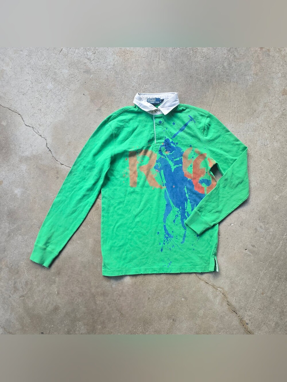 Vintage Polo Ralph Lauren Rugby Shirt Men Medium Green Graffiti Big Pony 2006